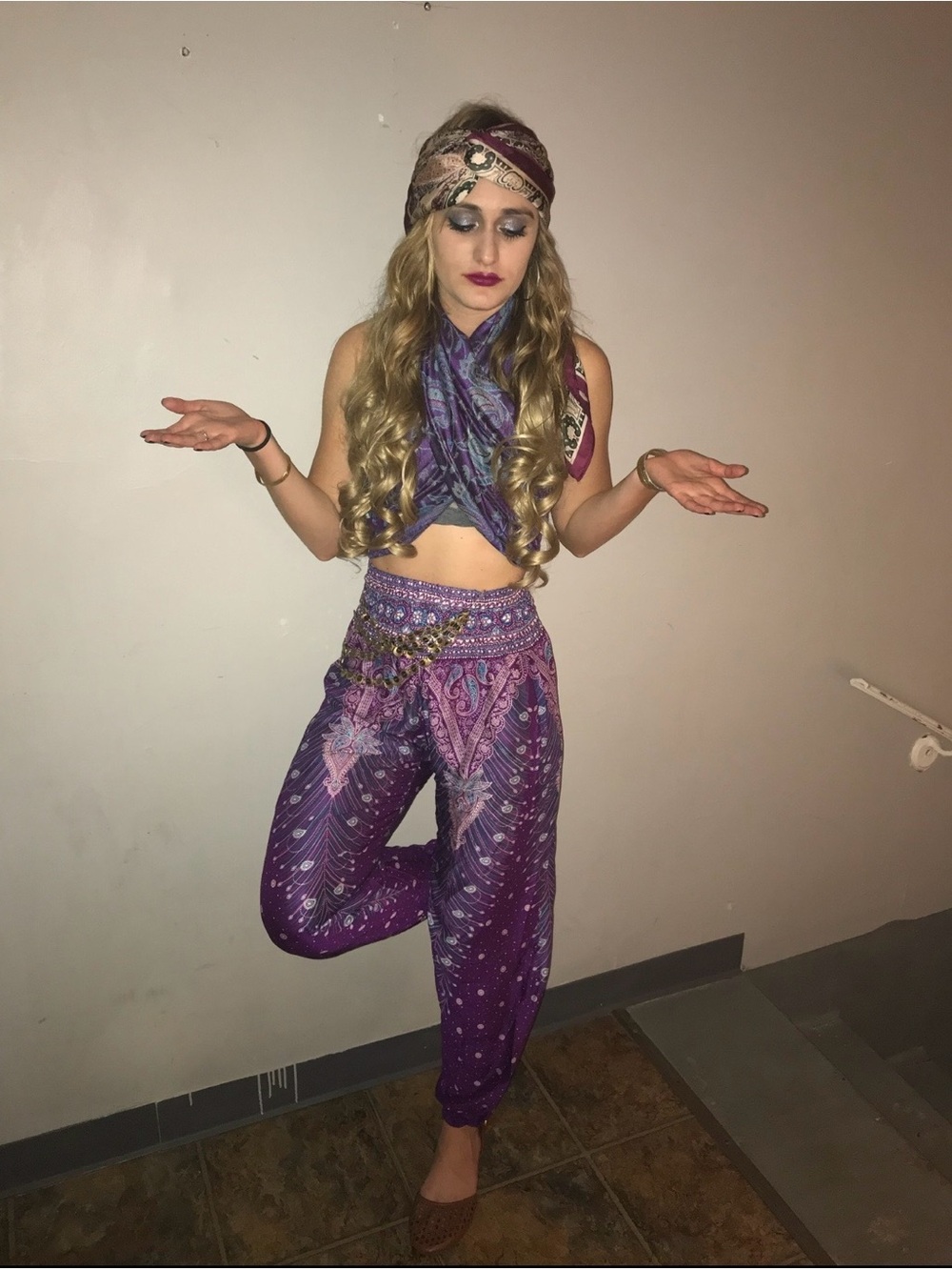 Boho High-Waist Purple Print Harem Pants